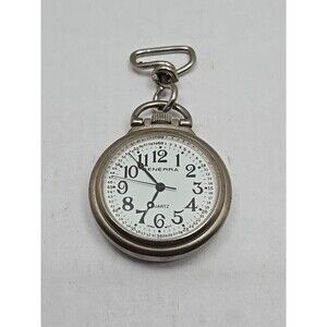 Vintage Generra Quartz Pocket Watch Military Time Dial Silver Case New Battery